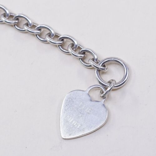 6.5” 8mm, Vintage Sterling Silver Handmade Bracelet, 925 chain w/ heart charm