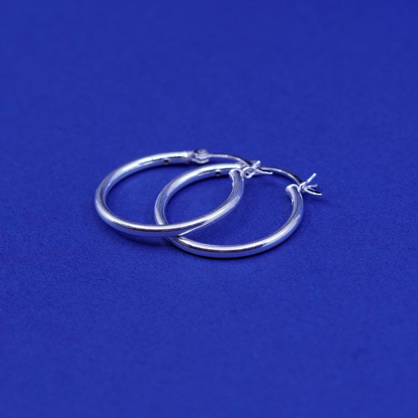 0.75”, vintage Sterling silver handmade hoop earrings, Modern 925 huggie