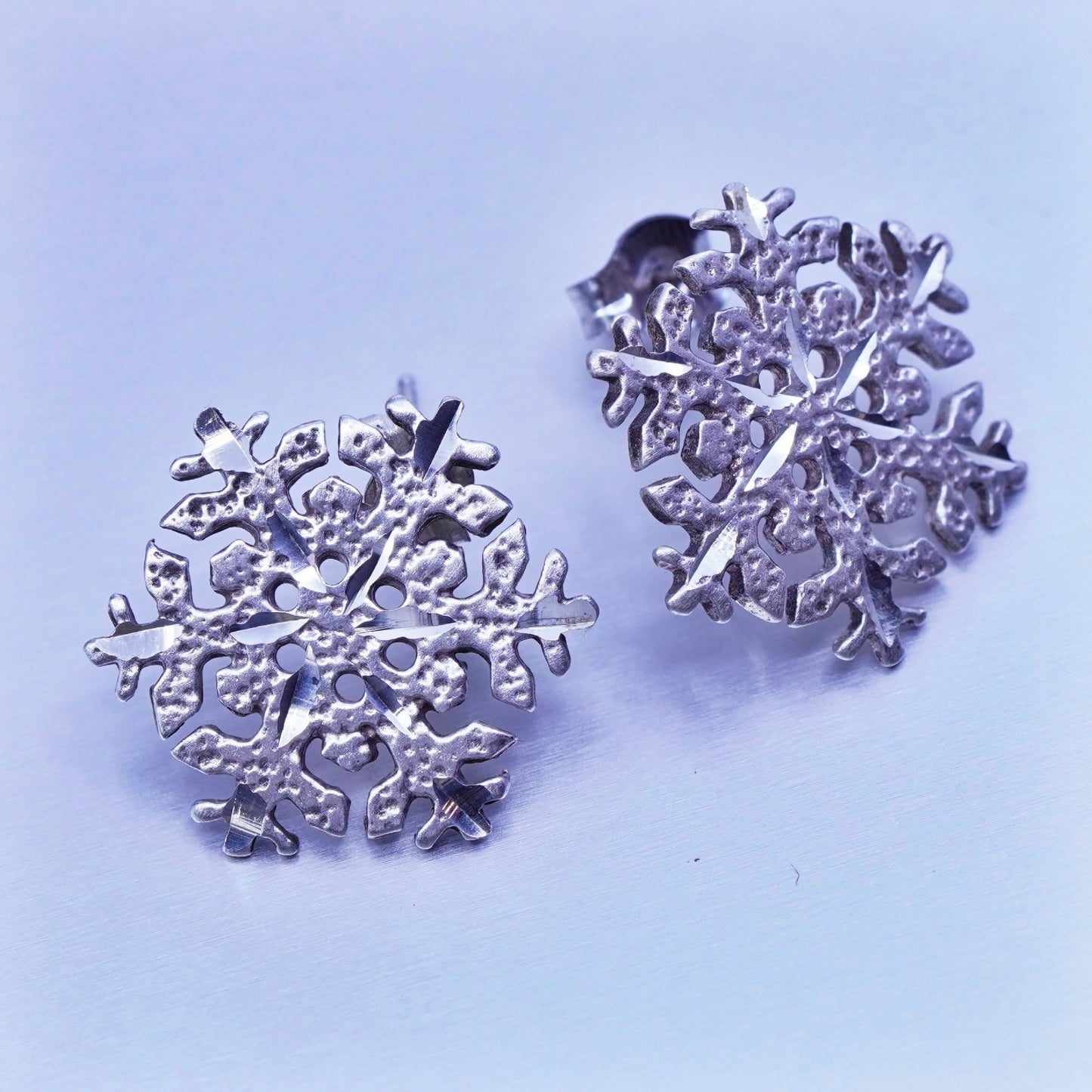 southwestern Shube Sterling 925 silver handmade earrings, matte snowflake studs