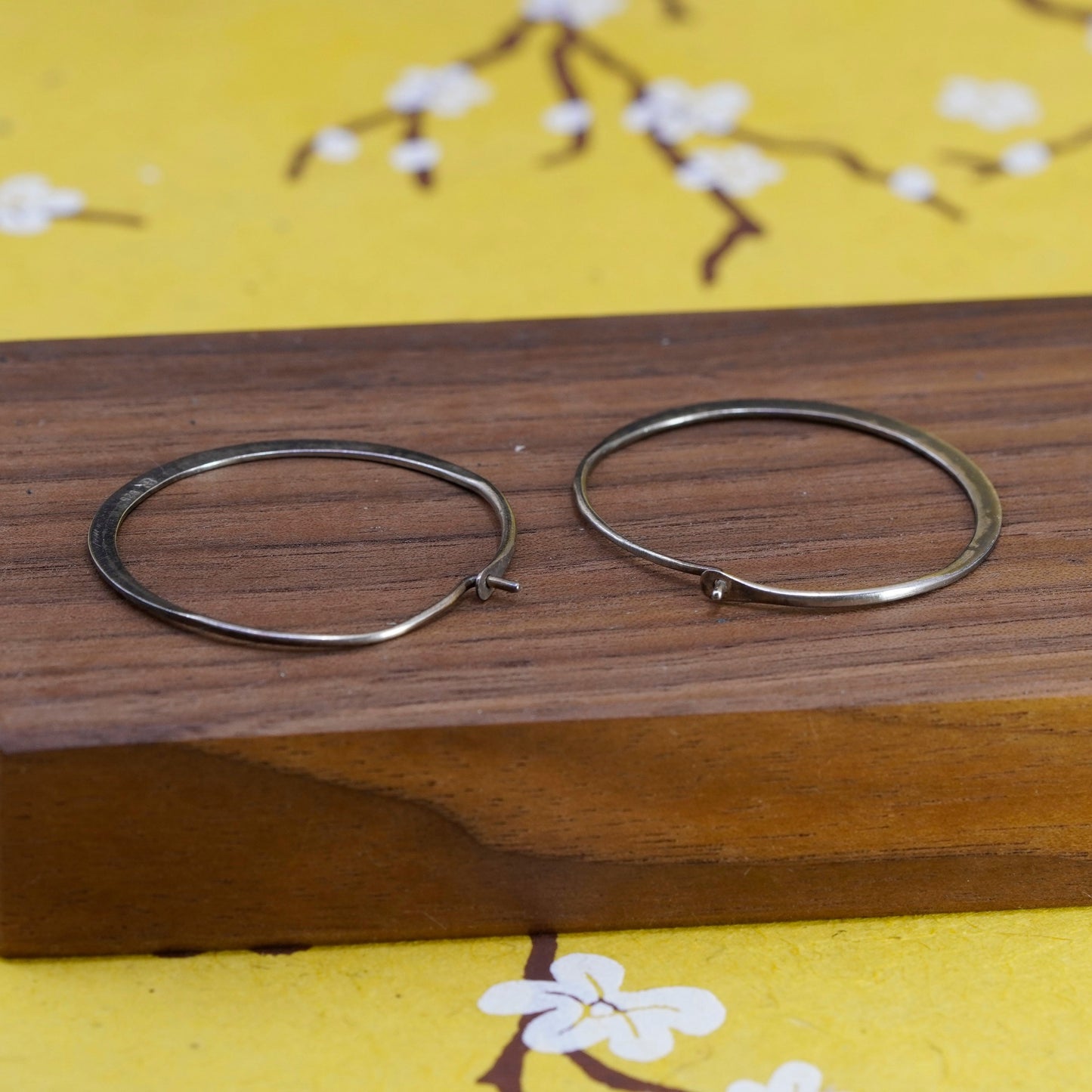 1.5”, vintage BR Sterling silver handmade earrings, 925 flatten hoops