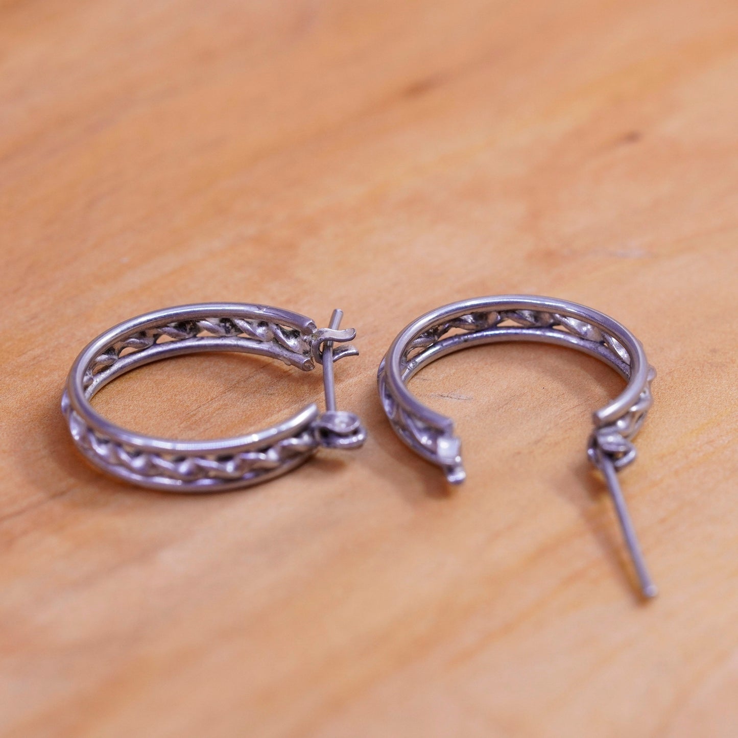 0.75”, Vintage Sterling silver handmade earrings, 925 textured hoops