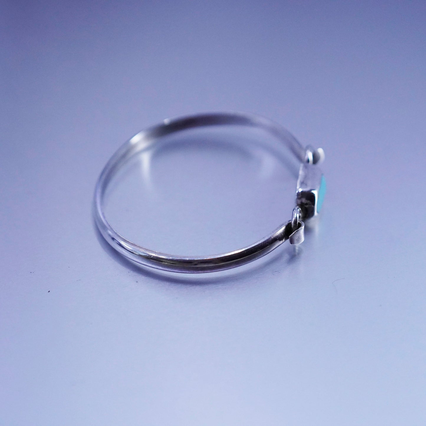 7”, Mexico Sterling 925 silver handmade bracelet, hinged bangle with turquoise