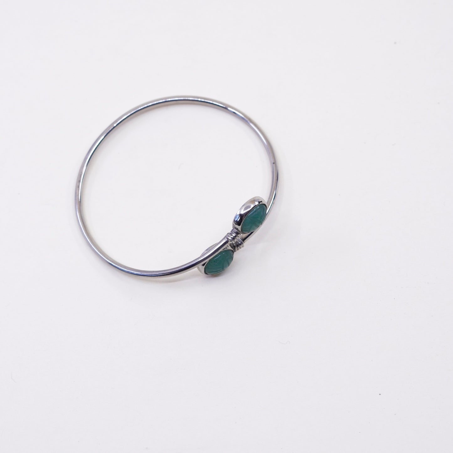 7”, sterling silver contemporary handmade bracelet, 925 wrap cuff carved jade