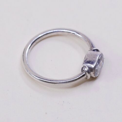 Sz 5.25, Sterling Silver Handmade Ring, 925 Silver Engagement Ring W/ Crystal