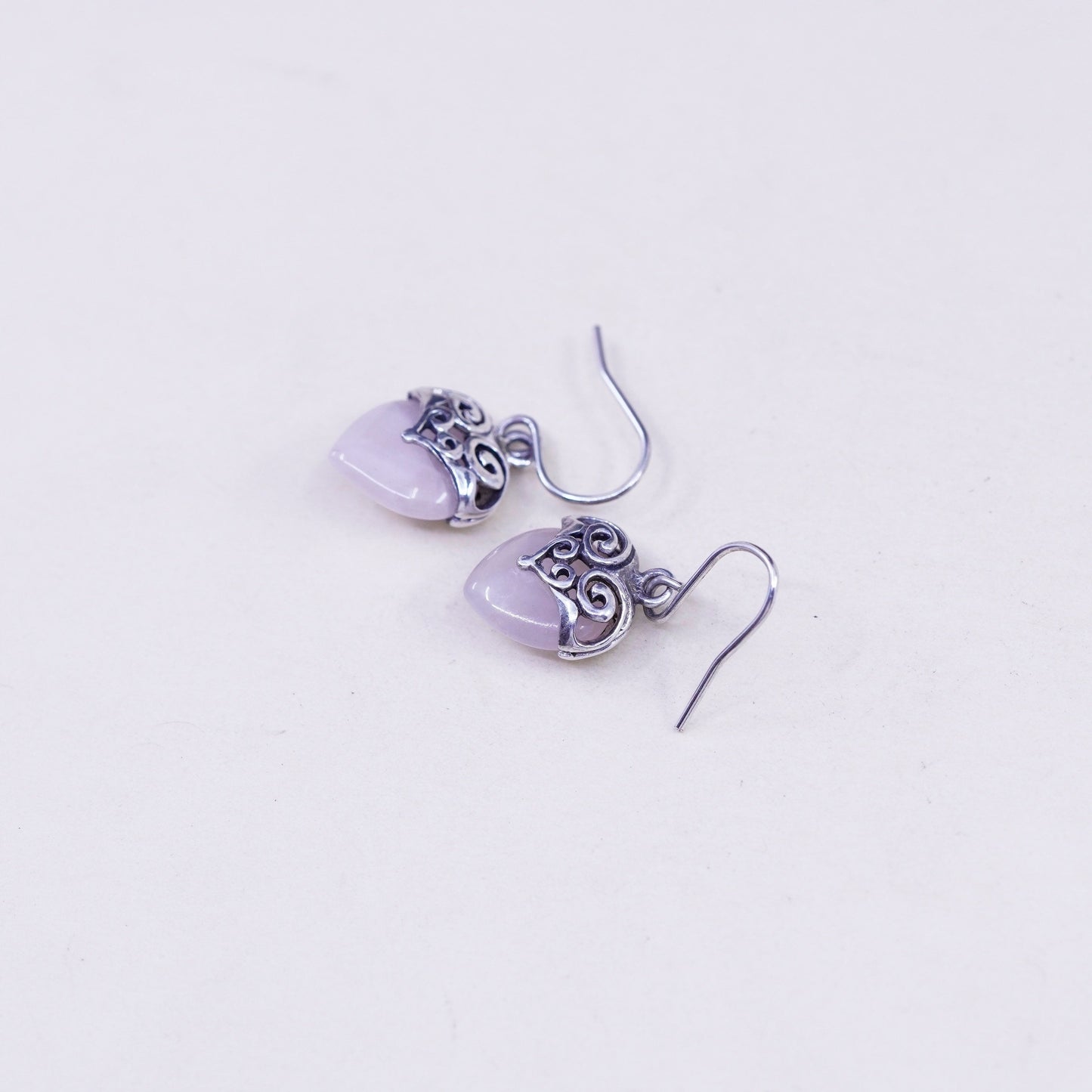 Vintage Sterling 925 silver handmade earrings, with heart quartz