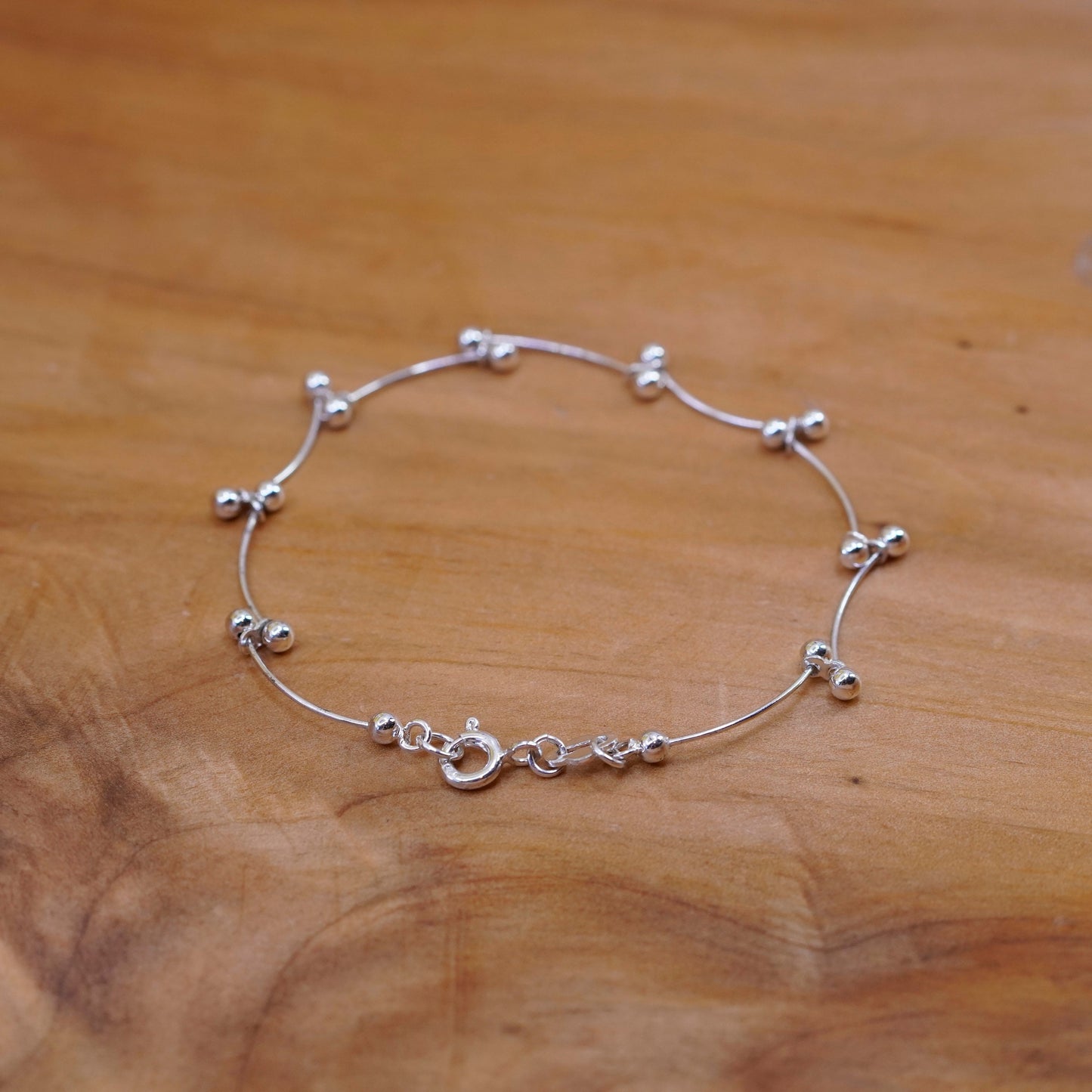 7.25”, Vintage Sterling silver handmade bracelet, 925 wavy DNA link chain bead