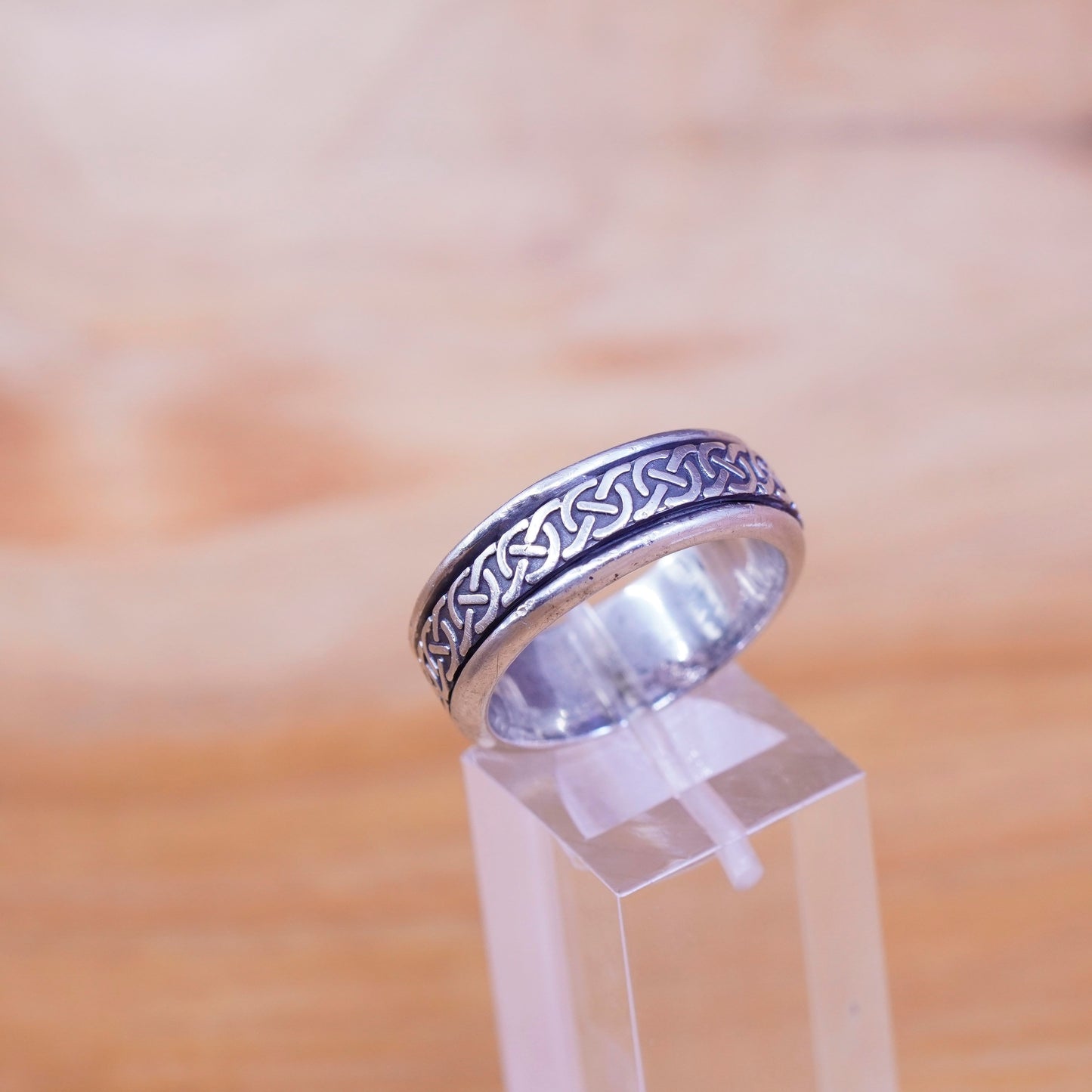 Size 10, vintage Sterling silver prayer ring, textured 925 spinner band