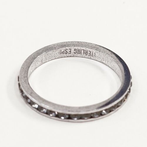 Sz 9.5, Sterling 925 Silver Stackable Ring w/ Purple Cz Around, Stamped Sterling