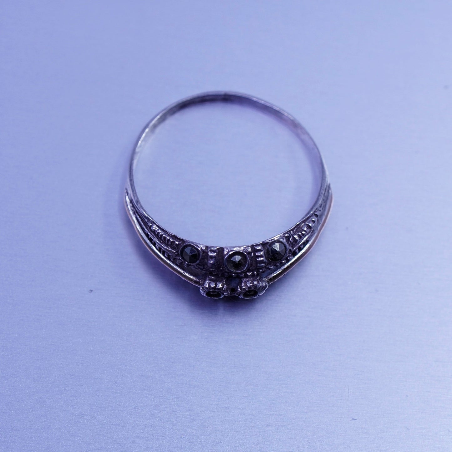 Size 6.25, vintage two tone Sterling 925 silver wedding ring, band
