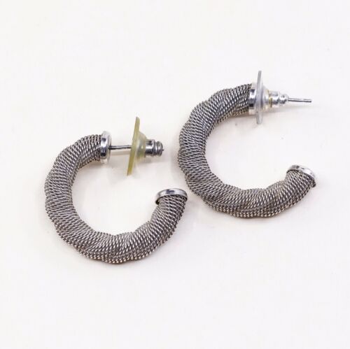 1”, Vtg 925 Sterling Silver Handmade Mesh Hoop Earrings, 925 Studs huggie