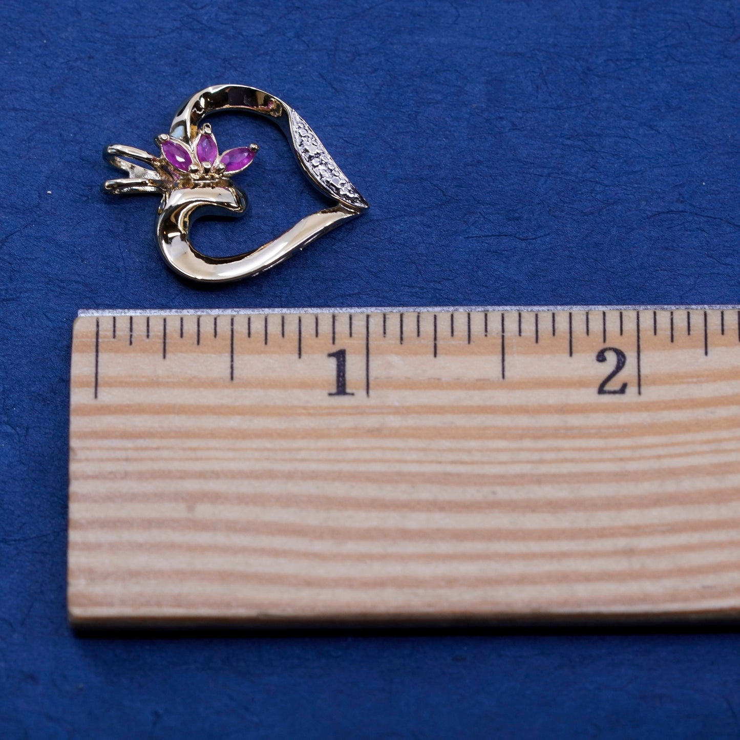 Vintage vermeil gold over Sterling silver handmade pedant, 925 heart with ruby