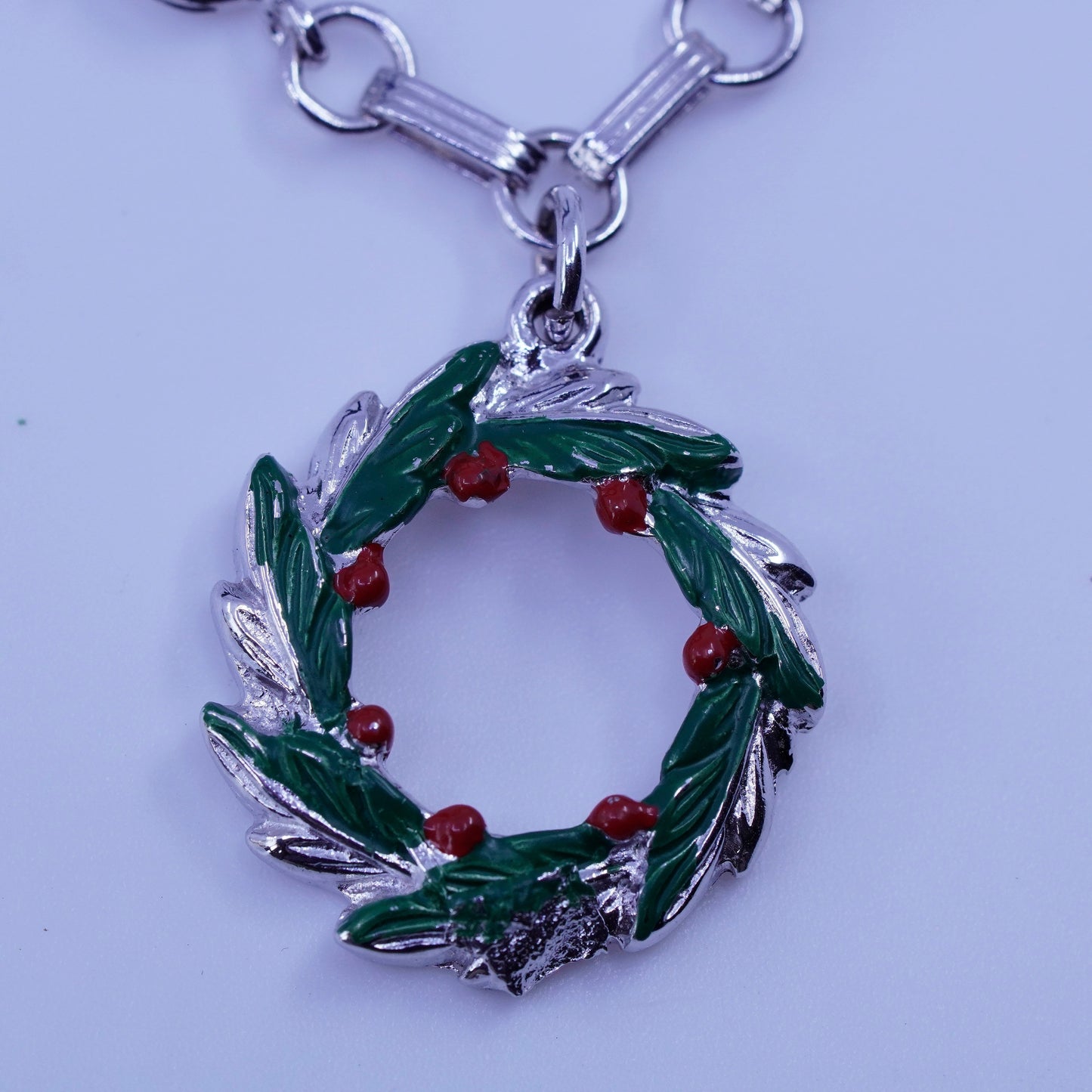7”, vtg Italy Sterling 925 silver handmade bracelet, circle chain Berry Wreath