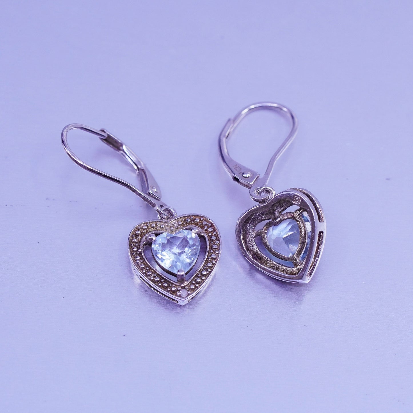 Vintage Sterling 925 silver earrings with heart topaz and diamond