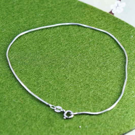 10.25”, Vintage Handmade sterling silver anklet, 925 snake chain