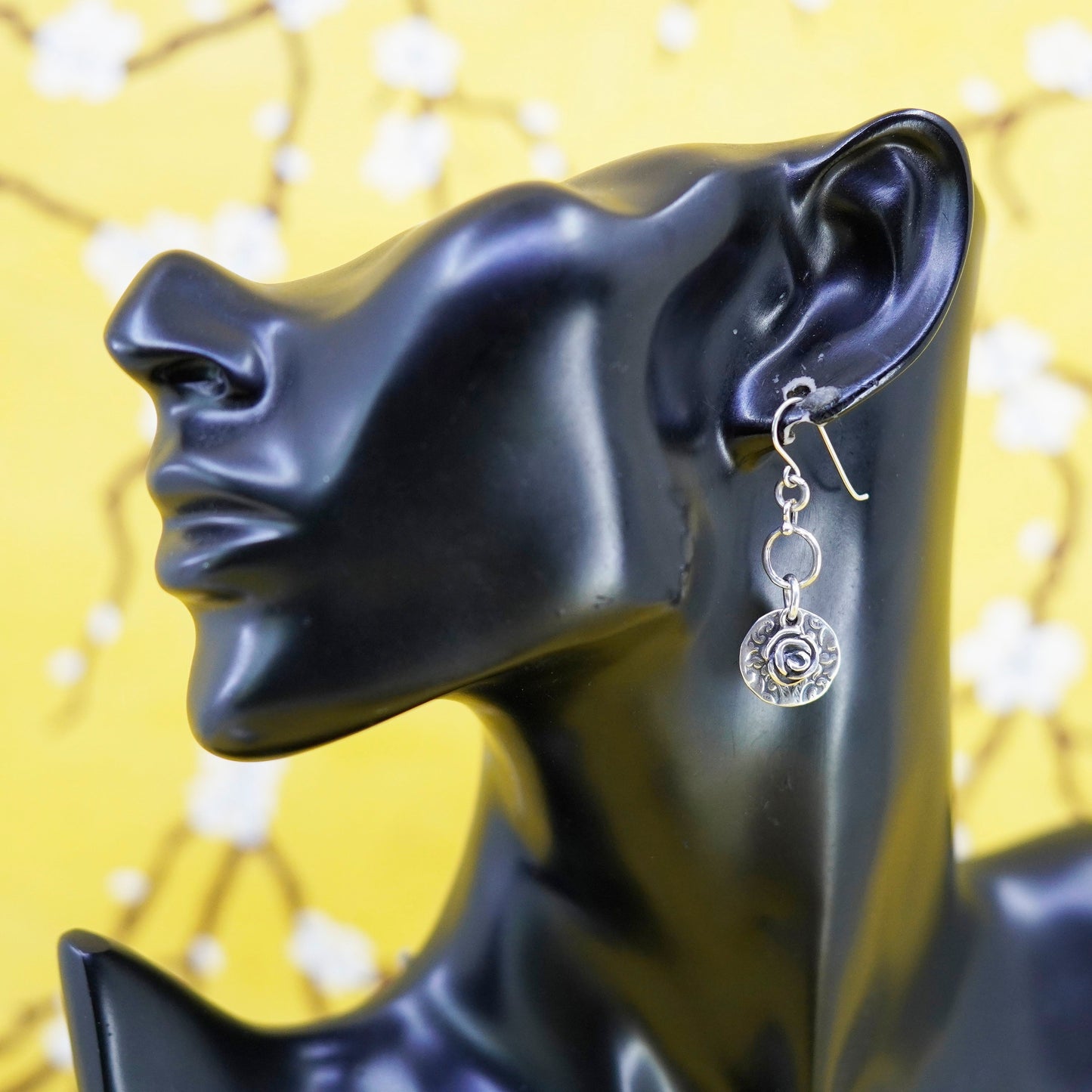 vtg Israel didae shablool Sterling 925 silver handmade earrings w/ rose flower
