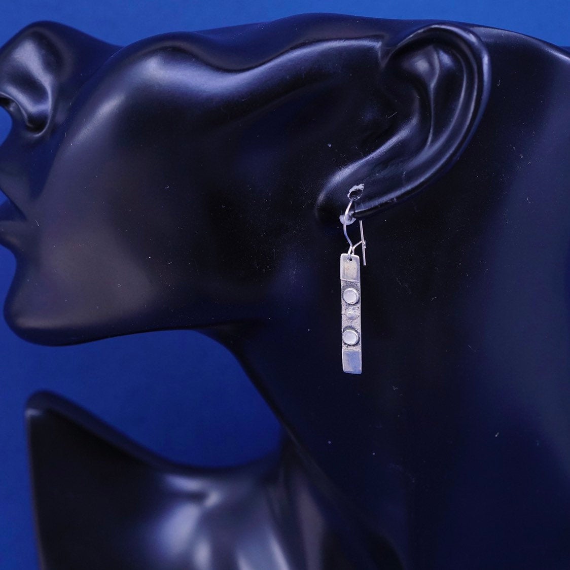 vtg IX sterling silver handmade earrings, 925 tag w/ pink quartz drops