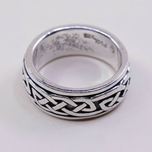 Sz 6, Vtg PSCL Sterling Silver handmade Spinner Ring. 925 band w/ cable Textured
