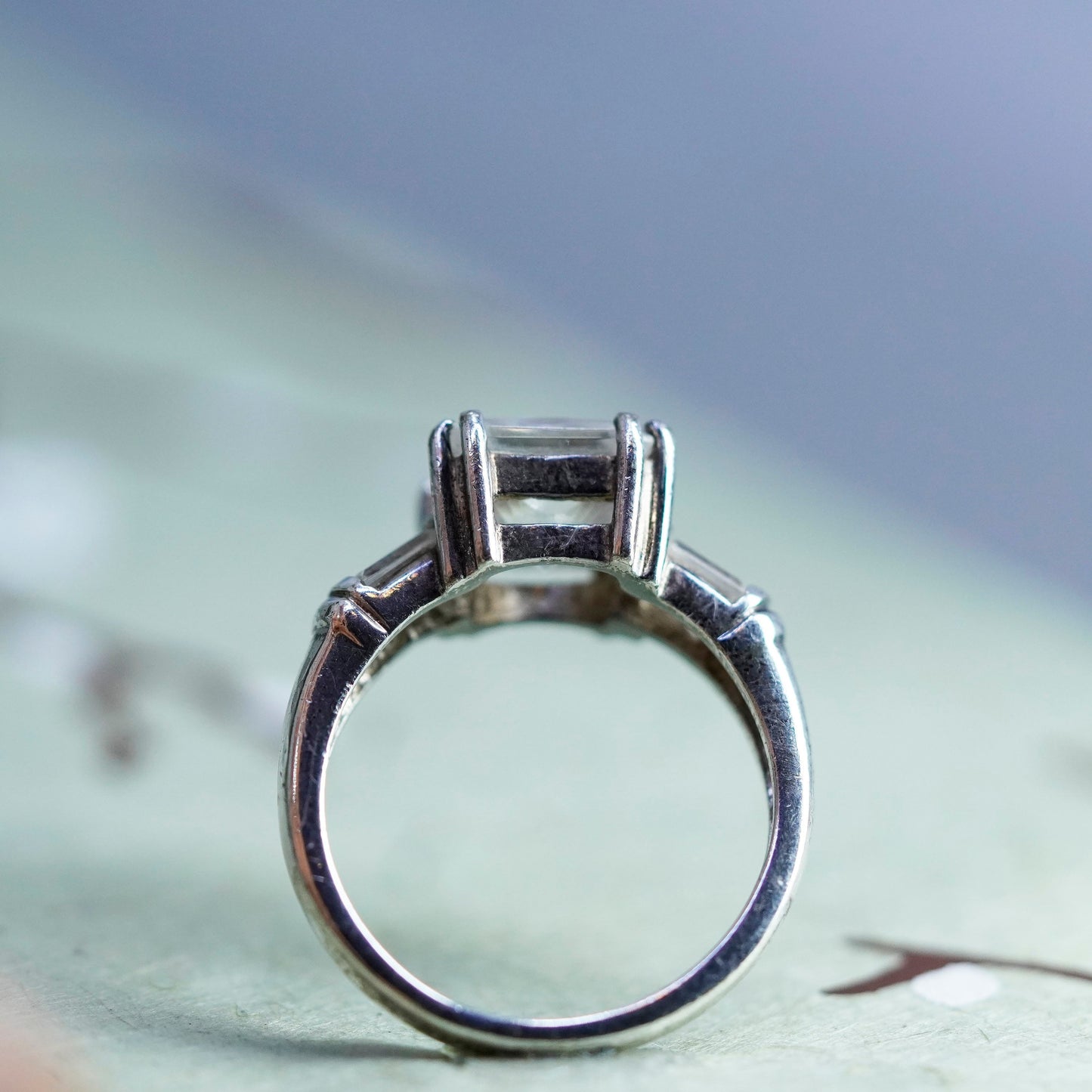 Size 6.5, vintage sterling 925 silver ring with square CZ, engagement band