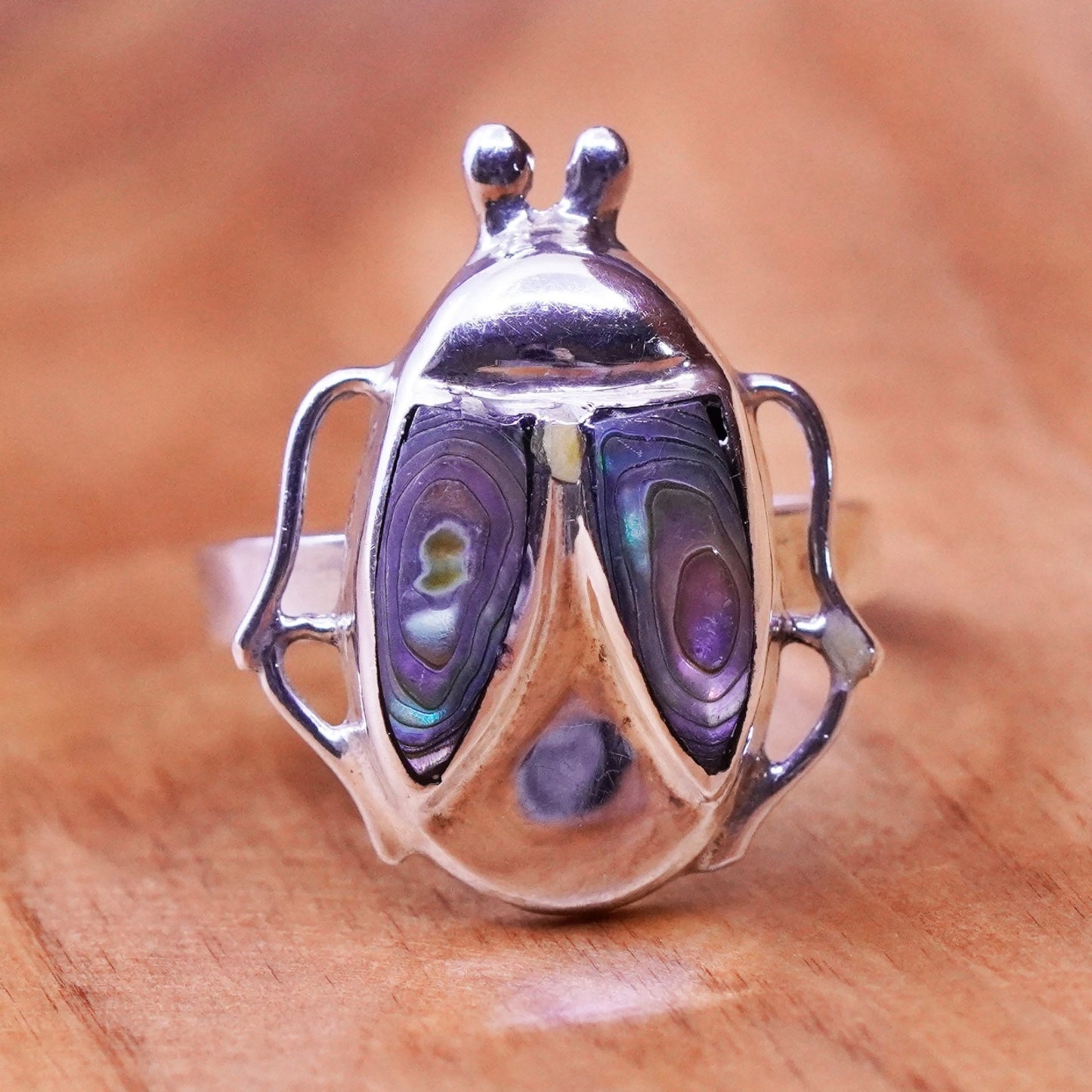 Size 6.25, vintage Mexico sterling silver handmade ring, 925 firefly w/ abalone