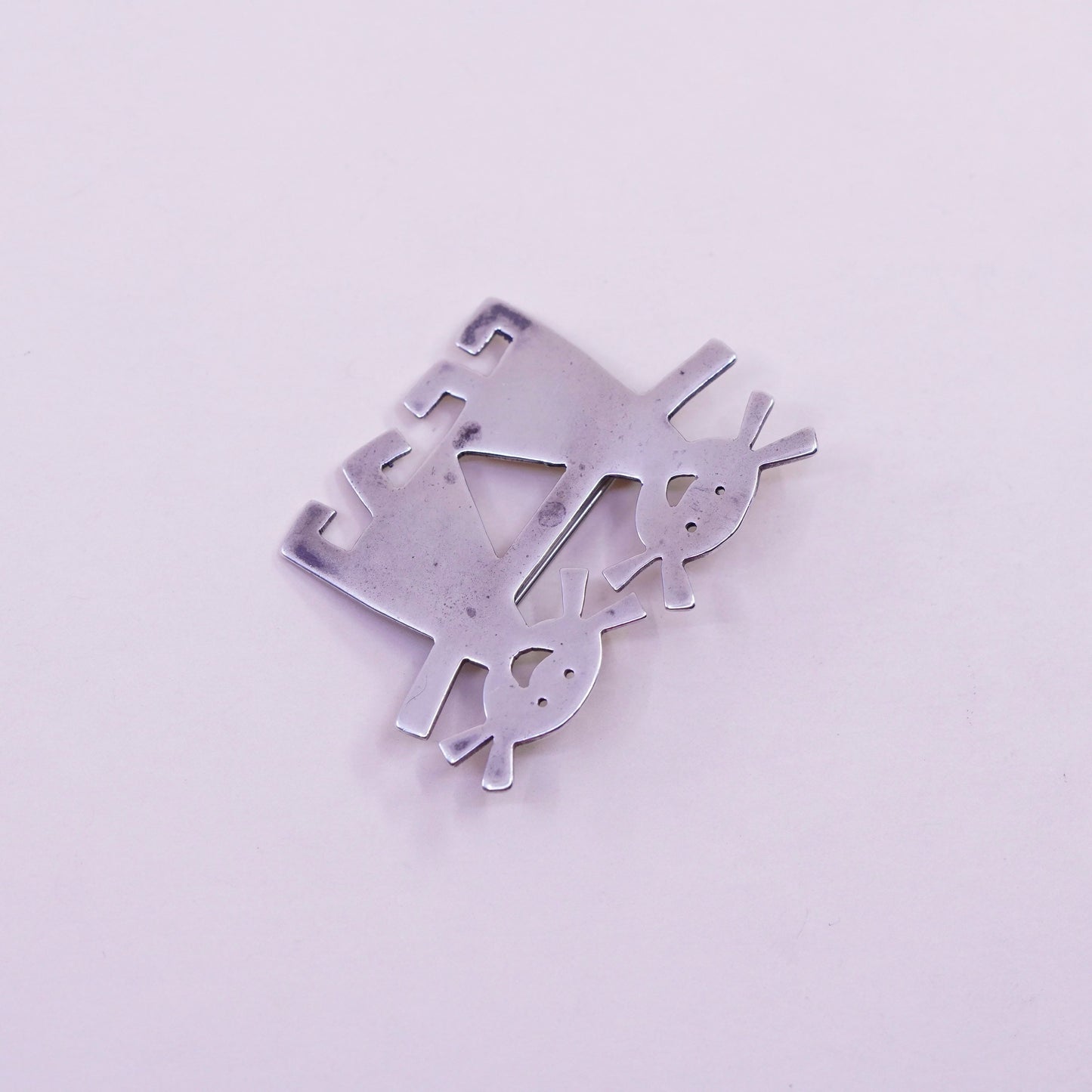 Vintage sterling 925 silver handmade brooch, two girls holding hands