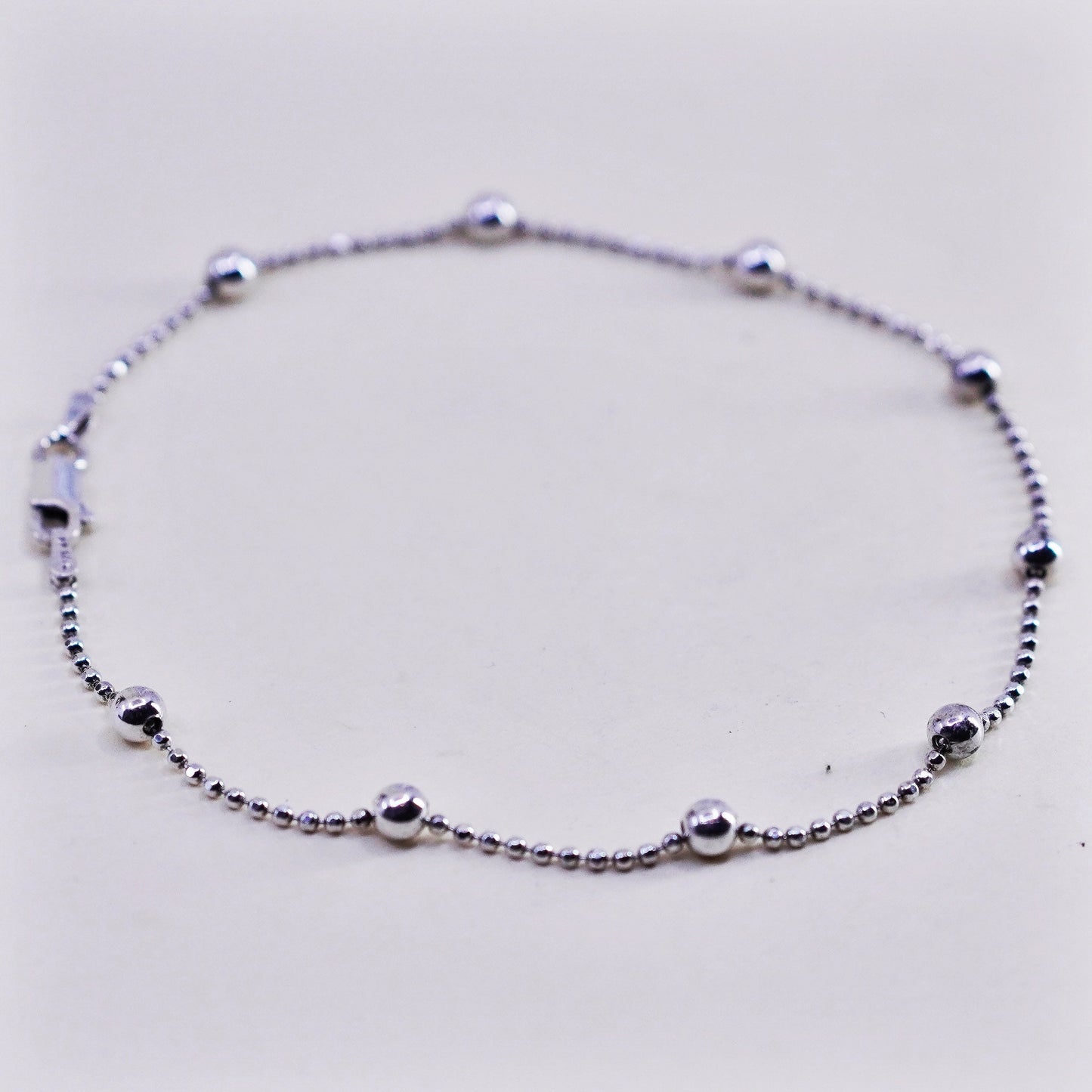 9.5”, sterling silver bracelet, Italy made 925 bead anklet