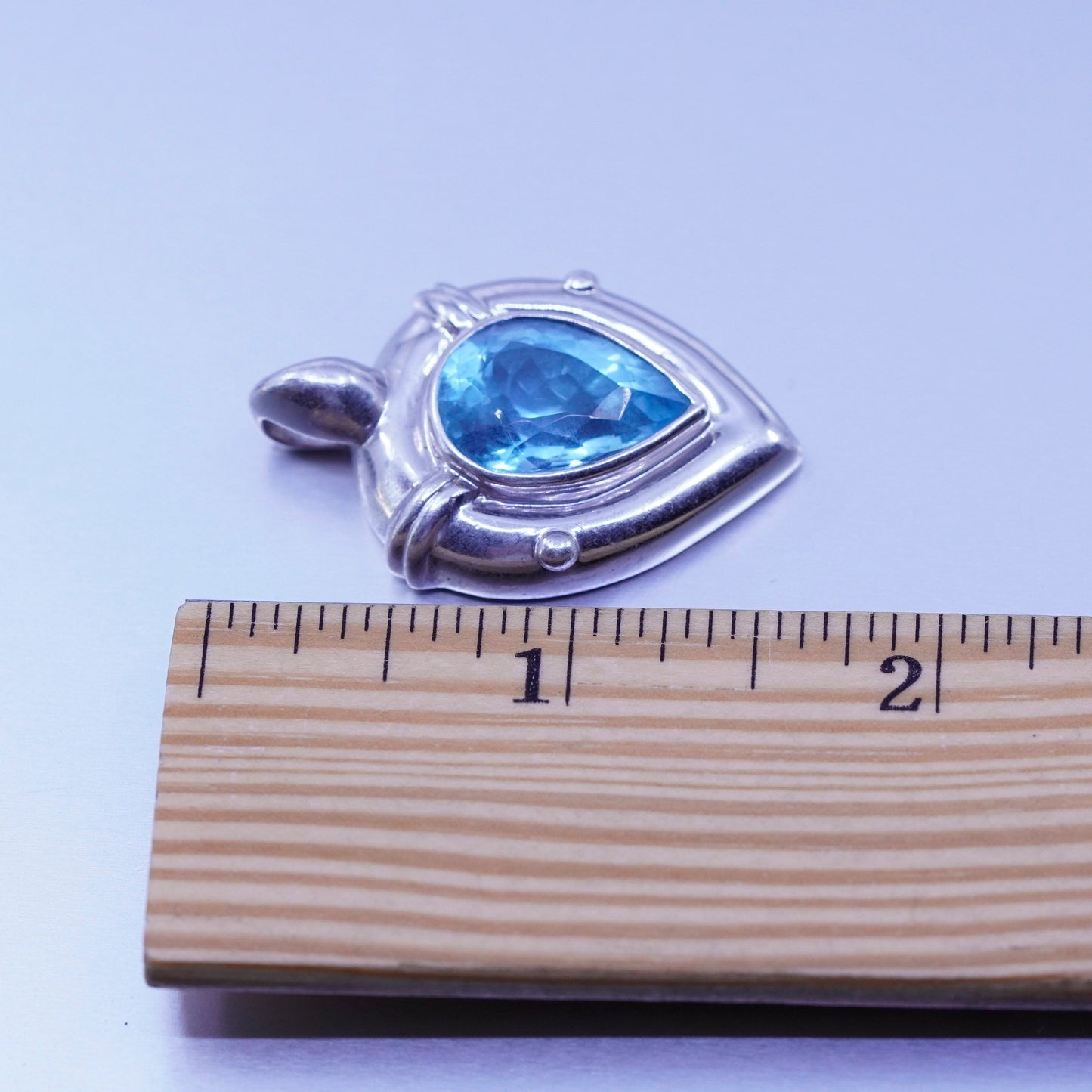 antique sterling 925 silver teardrop pendant with blue topaz