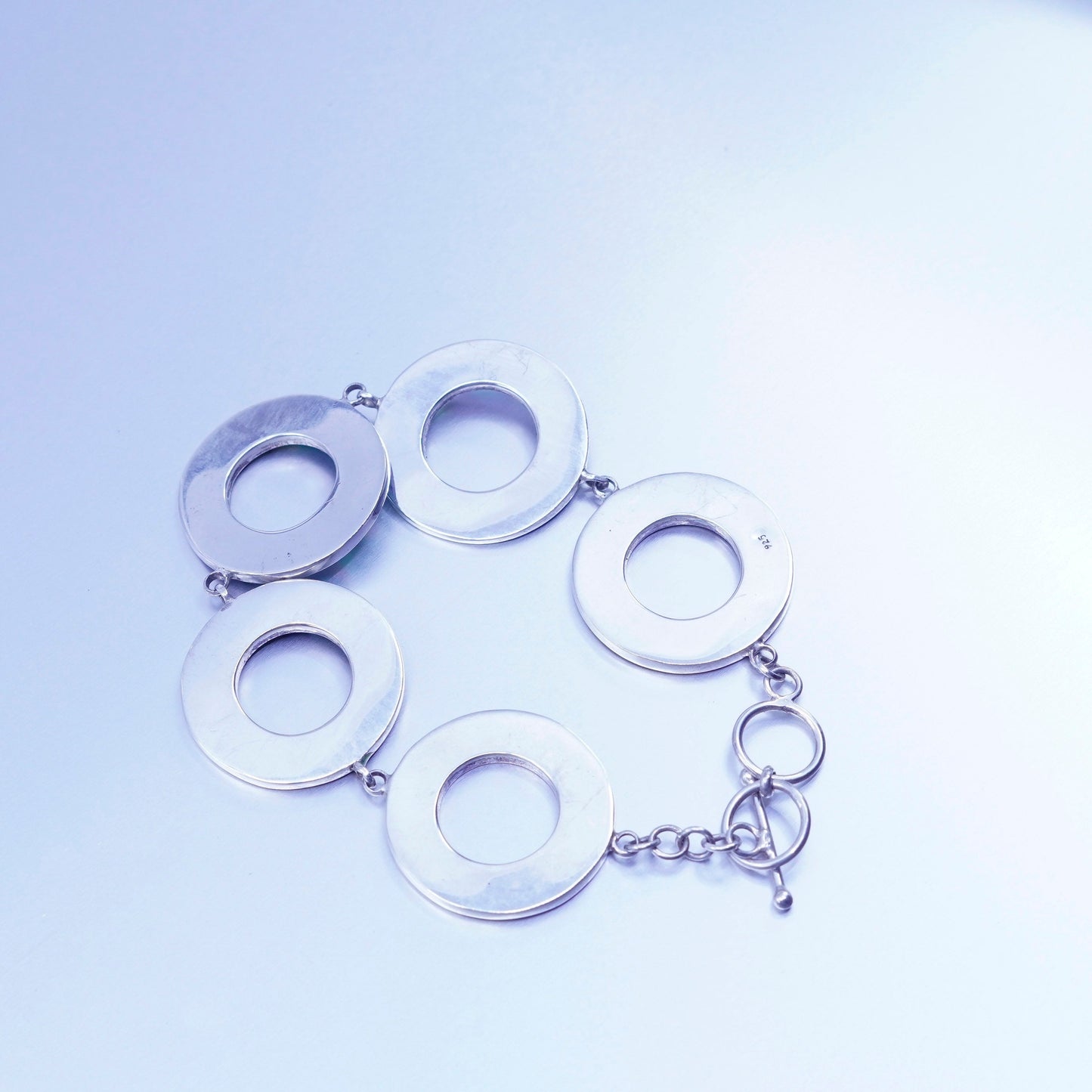 7.5”, Italy Sterling 925 silver handmade bracelet, modern abalone circle chain