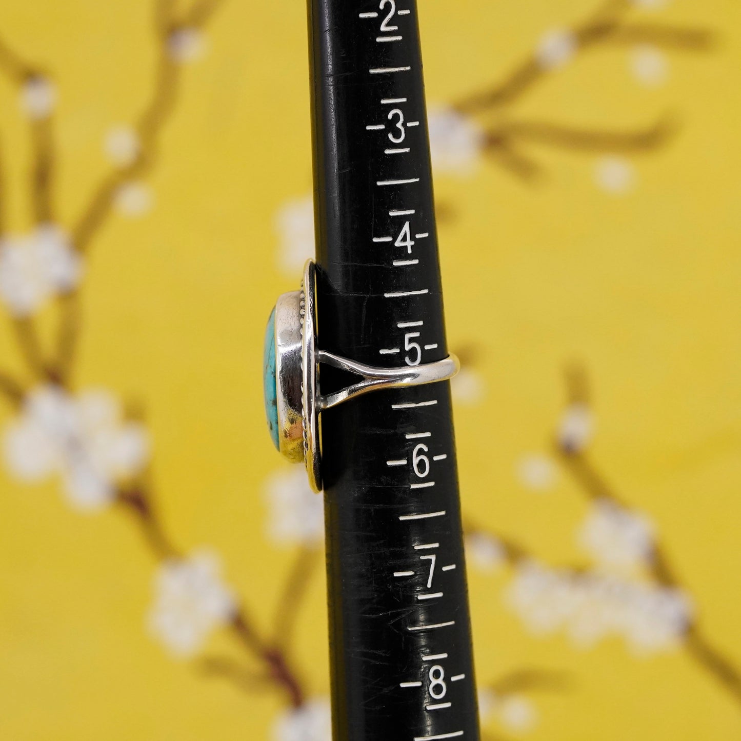 Size 5, Sterling 925 silver ring, Native American, Navajo creek turquoise