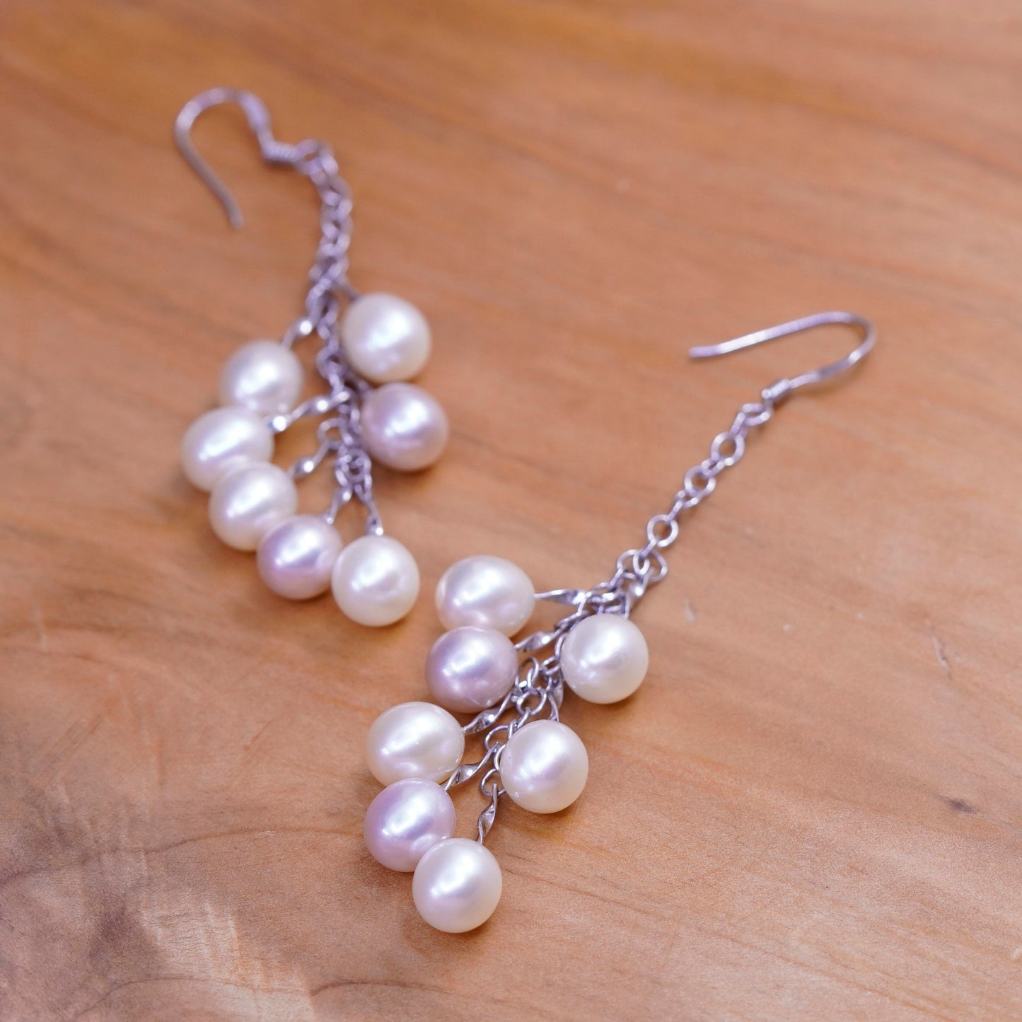 Vintage Sterling 925 silver Handmade earrings with cluster pearl