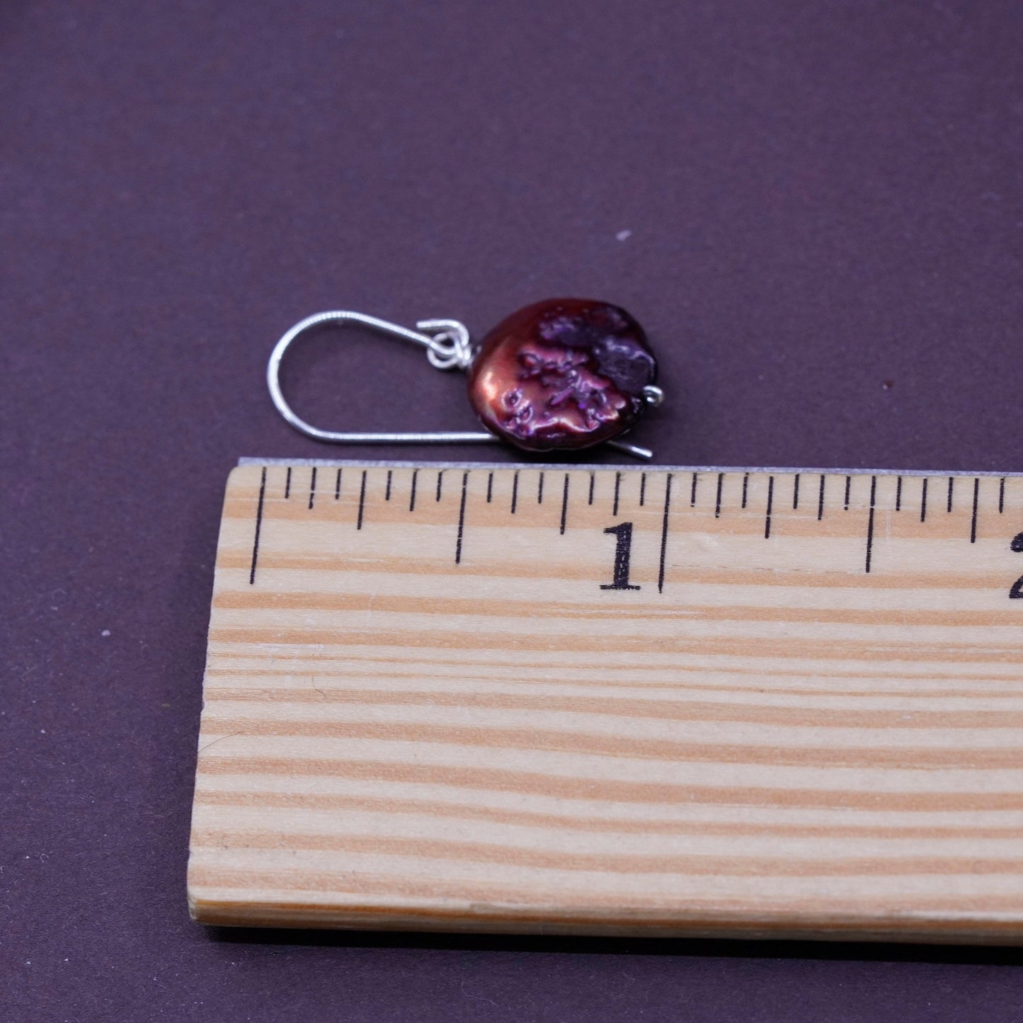 Vintage Sterling 925 silver handmade earrings with red coin pearl