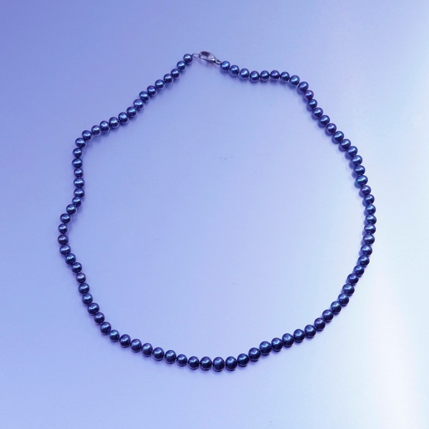 20”, vintage 6mm black pearl necklace with Sterling 925 silver clasp