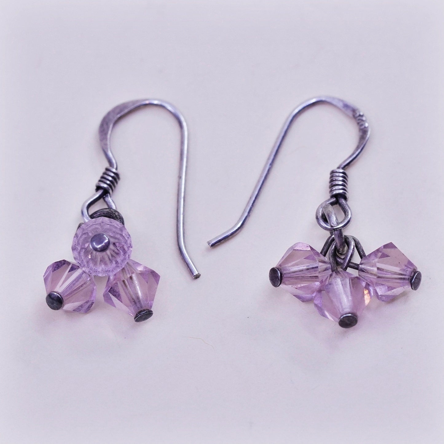 Vintage Sterling 925 silver handmade earrings with pink crystal