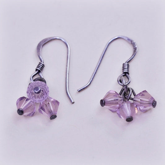 Vintage Sterling 925 silver handmade earrings with pink crystal