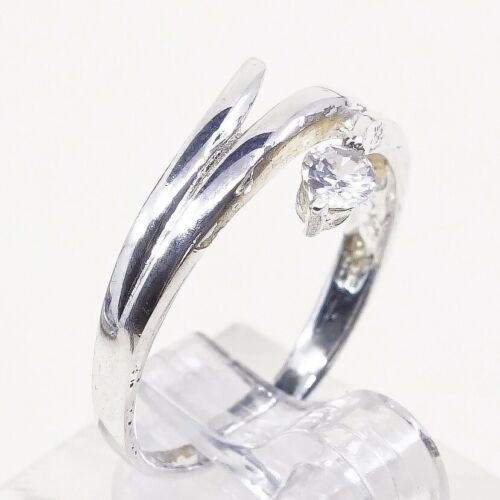 Sz 7.25, Vtg Sterling Ring, 925 Silver Handmade Engagement Band Ring W/ CZ