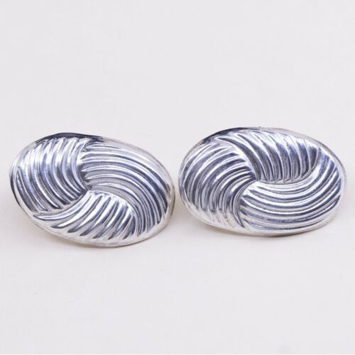 Vintage Sterling Silver Handmade Earrings, 925 Ribbed Studs, Stamped 925 Mexico