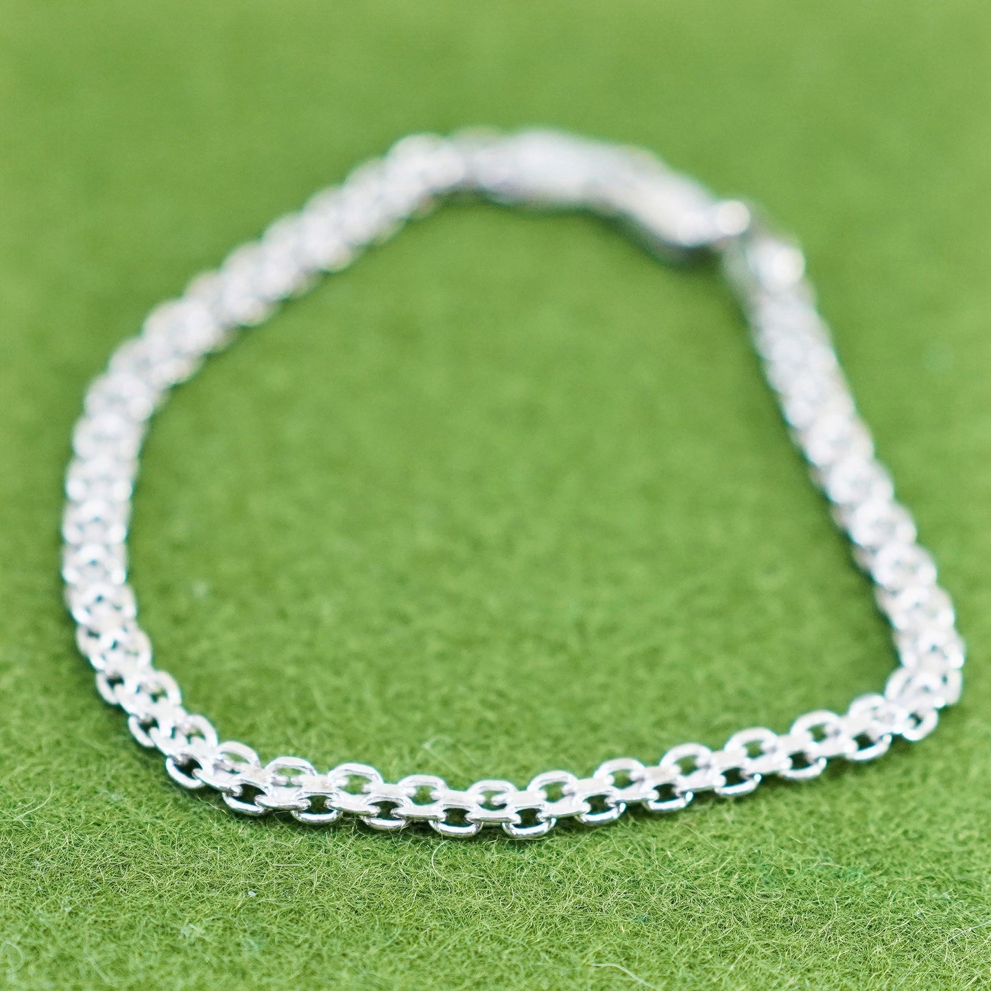 7.75”, 4mm, Vintage sterling 925 silver flatten curb bracelet