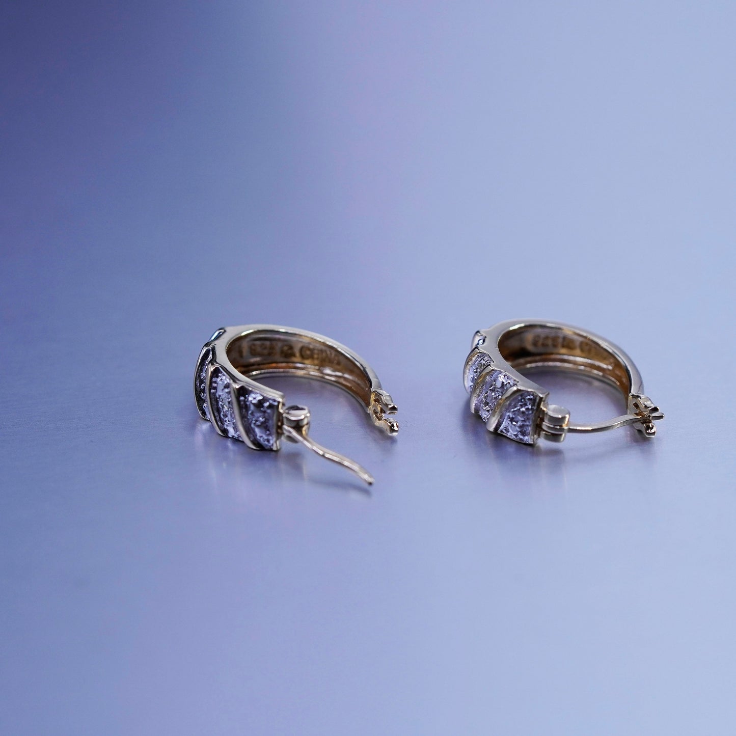 0.5”, vintage vermeil gold over Sterling silver earrings, 925 hoops w/ diamond