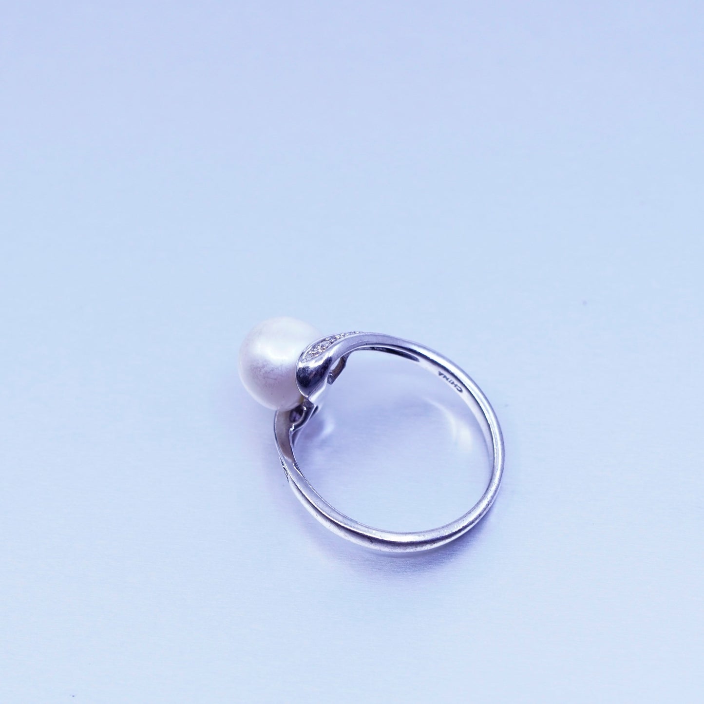 Size 7.5, vintage Sterling 925 silver handmade ring with pearl and diamond
