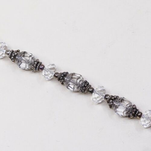 6.5”, Vtg Sterling Silver Handmade Bracelet 925 Bali W/ Swarovski Crystal Beads