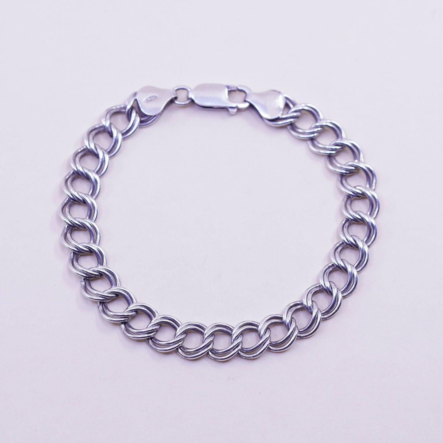 6”, 8mm, Vintage sterling silver double curb bracelet, 925 chain
