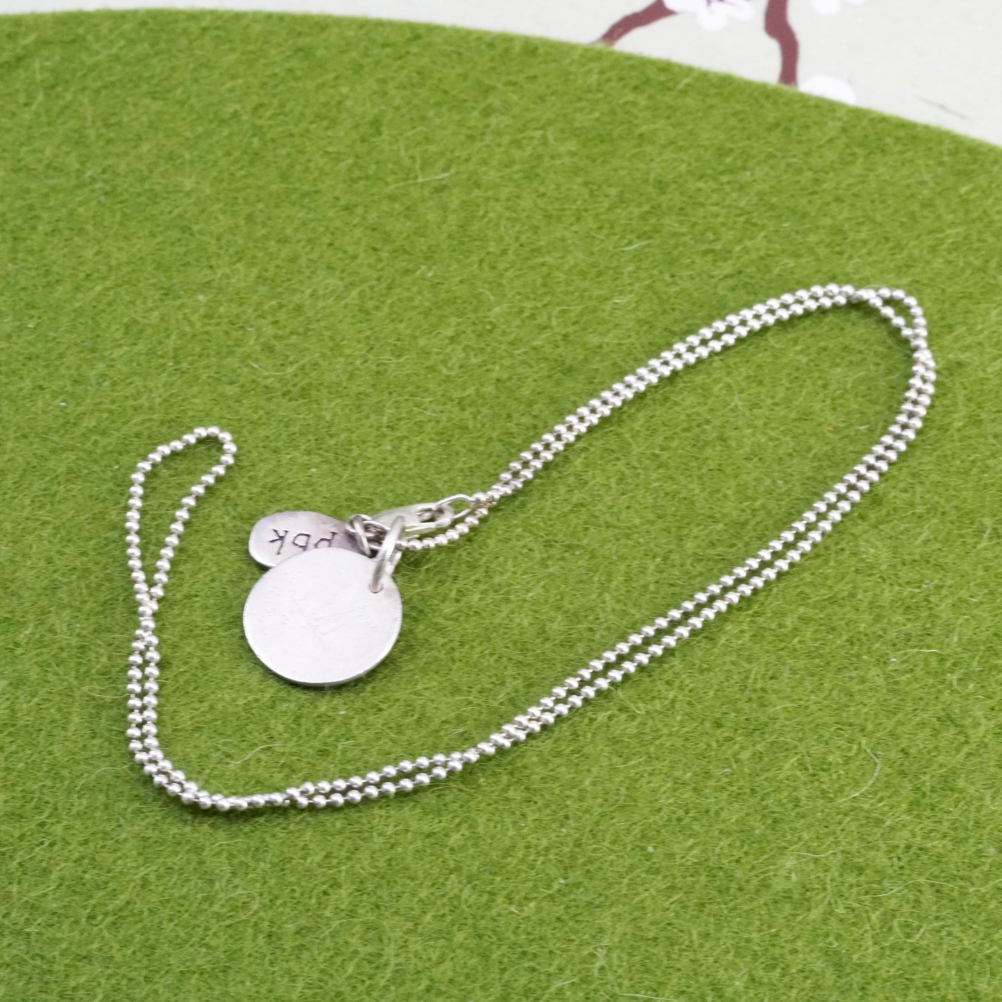 16”, Baroni sterling 925 silver handmade necklace, bead chain initial M pendant