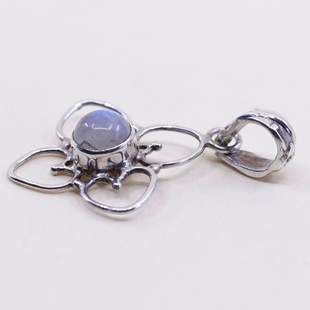Vintage Sterling silver handmade pendant, 925 flower with round moonstone