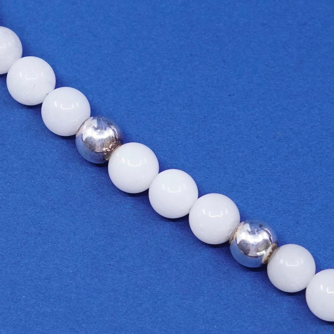 6.5", 7mm, vtg milor Sterling 925 Silver Handmade Bracelet w/ white quartz