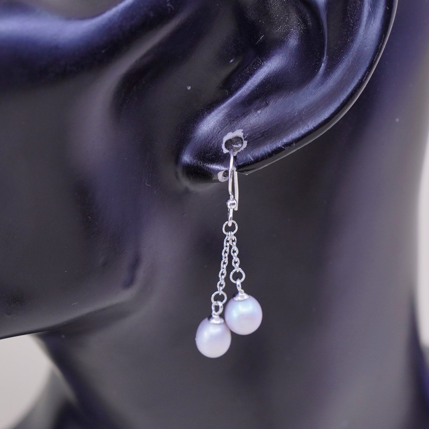 Vintage sterling 925 silver handmade earrings with pearl dangles