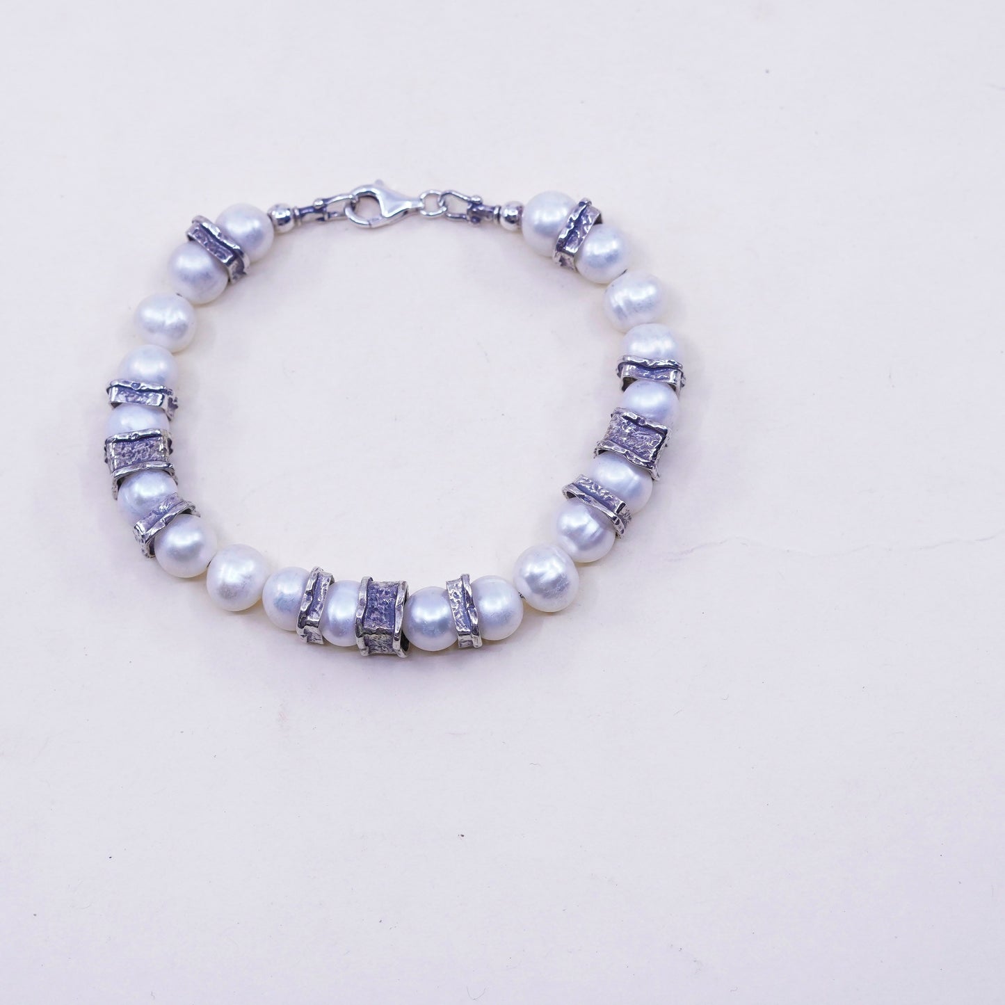 7.25” 9mm, Vintage handmade bracelet, freshwater pearl with 925 silver clasp