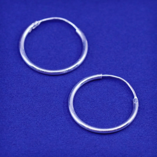 0.5”, vintage Sterling silver handmade hoop earrings, fine 925 huggie