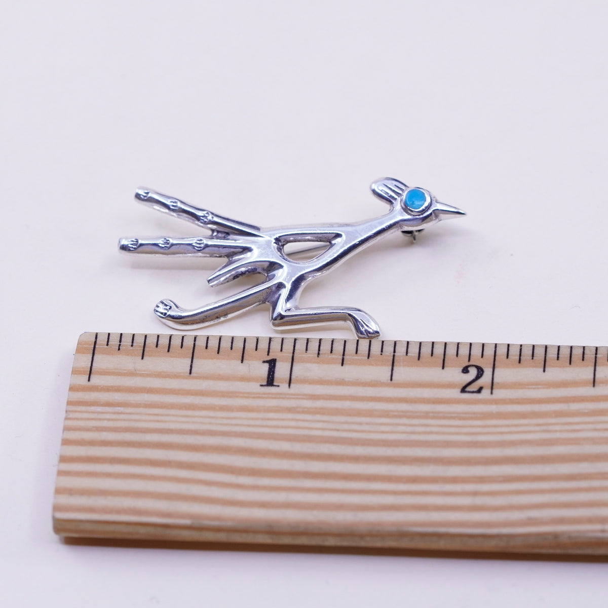 Navajo sterling silver handmade brooch, 925 roadrunner bird pin turquoise