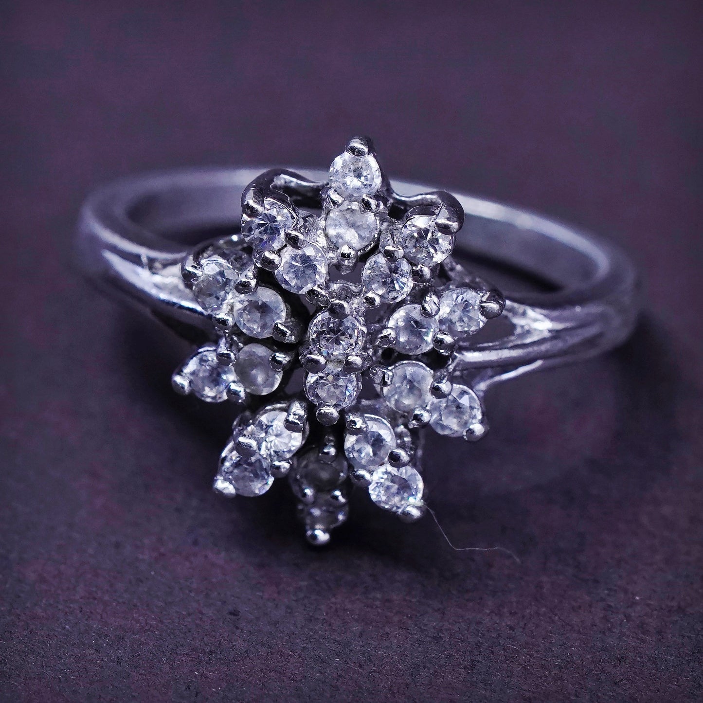 Size 7.25, vintage TBJ Sterling silver ring, 925 with cluster Cz, stamped 925