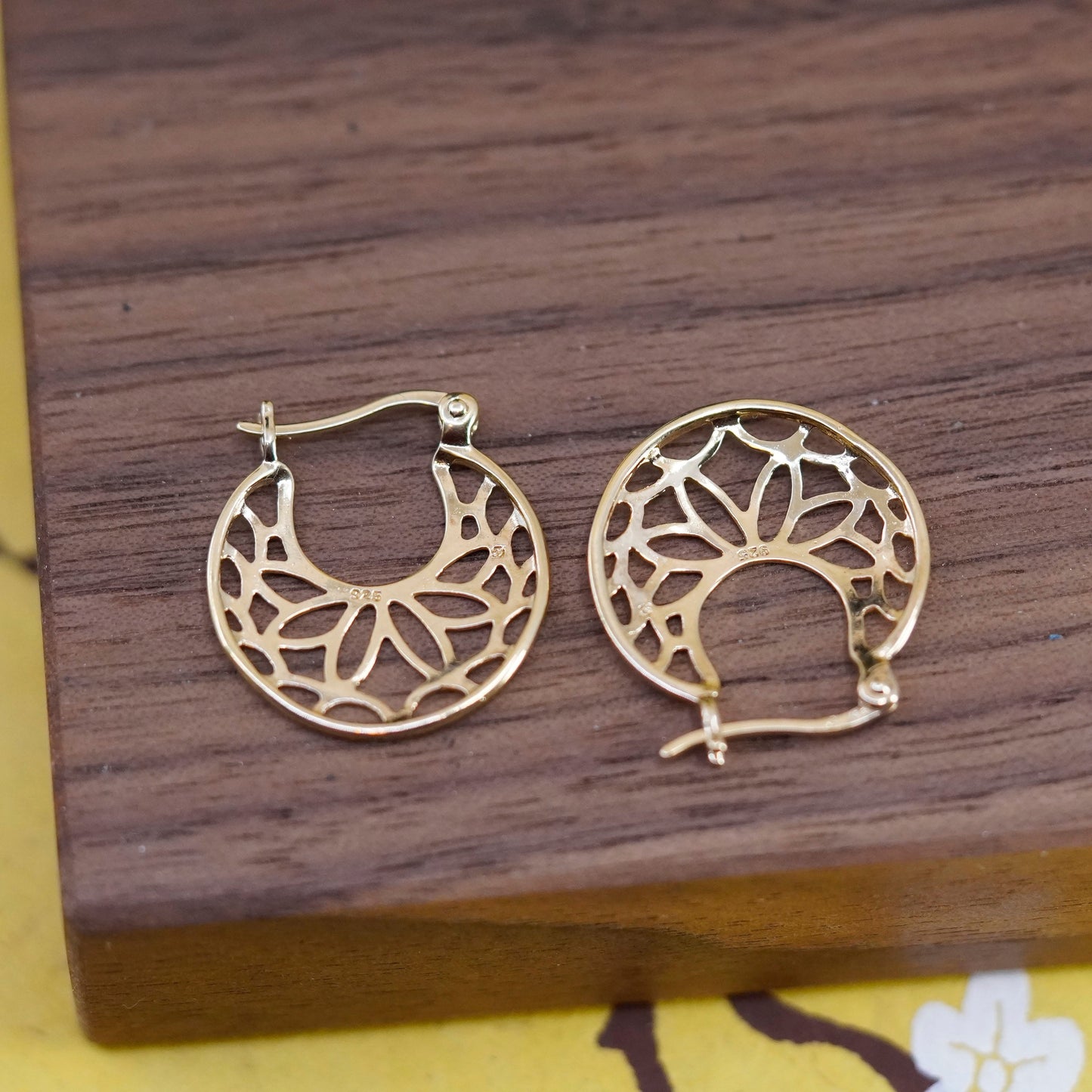 0.75”, vermeil gold over Sterling silver handmade earrings, filigree 925 hoops