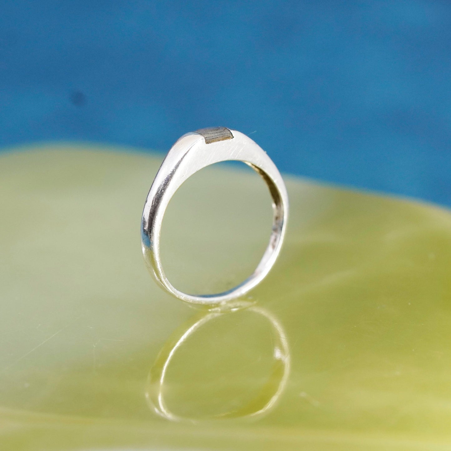 Size 7.25, vintage sterling silver handmade ring, 925 stackable band w/ abalone
